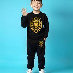 Trampoline Cotton Blend Full Sleeves Lion Printed Tee With Track Pants Set - Black-image-49