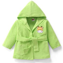 Babyhug Velour Knit Full Sleeves Hooded Bath Robe with Giraffe Patch - Green-image-39