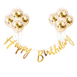 Bubble Trouble Golden Happy Birthday Banner - 9 Pcs Birthday Decorations Kit With Golden Confetti Balloons For Decoration-image-52