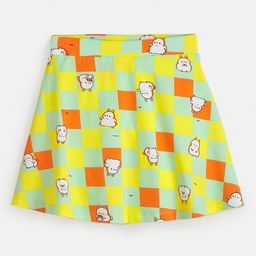 Plan B Cotton Elastane Checked & Bunny Printed Skater Skirt With Inner Shorts - Multi Colour-image-97
