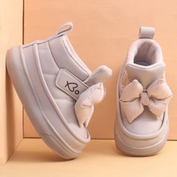 Babyoye Solid Party Boots with Velcro Closure & Bow Applique - White-image-31