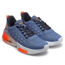 asian Textured Colour Blocked & Ombre Lace Up Running Shoes - Slate & Orange-image-91