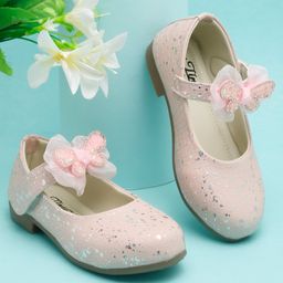 Tiny Bugs Butterfly Applique Detailed Stones Embellished Abstract Glitter Printed Mary Jane Ballerinas With Velcro Closure - Pink-image-64