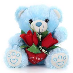 Tickles Just for You Teddy with Rose Stuffed Soft Plush Toy for Kids Boys & Girls Birthday Gift (Size: 24 cm Color: Blue)-image-13