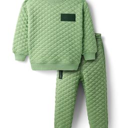 Little Kangaroos Woven Winter Wear Quilted Sweatshirt & Lounge Pant Set with Patch Detailing - Green-picture-1