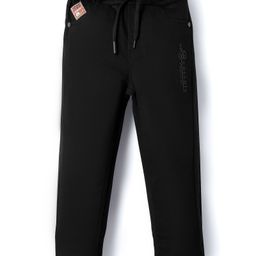 Olio Kids Cotton Woven Full Length Solid Trouser - Black-image-32