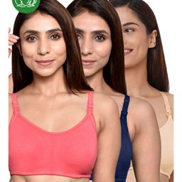 Inner Sense Organic Cotton Pack of 3 Knitted Solid Antimicrobial Women Feeding Bras - Multi Color-picture-29