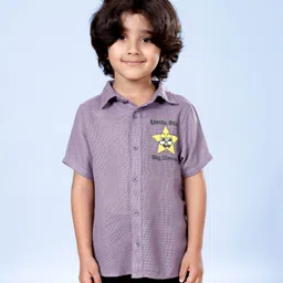 Kiddopanti Cotton Woven Half Sleeves Star Printed Shirt - Light Purple-picture-22