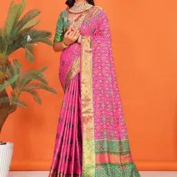 jayant creation Pink Silk Blend Patola Sarees-picture-12