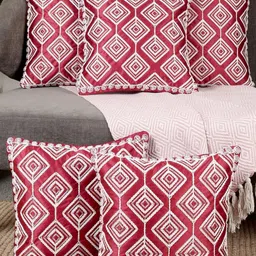 TANLOOMS Maroon Set of 5 Embellished Satin Square Cushion Covers-6