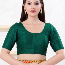 VAMAS - THE DESIGNER BLOUSES Dupion-Silk Round Neck Padded Saree Blouse-image-53