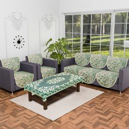 Myntra Elegant Homes Blue 11 Pieces Printed Cotton 5 Seater Sofa Covers-image-33