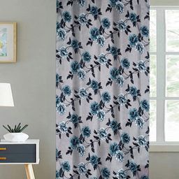 ANA White & Blue Floral Printed Room Darkening Cotton Door Curtain-40