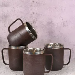 eha Coffee Brown 4 Pieces Textured Matte Mugs-53