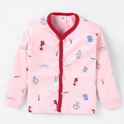 Mini Donuts Interlock Knit Full Sleeves Front Open Vests with Animal Print Pack of 3 - Red Pink & Green image 4