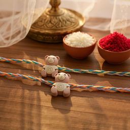 LUCKY JEWELLERY Kids Set Of 2 Teddy Bear Thread Rakhi With Greeting Card-image-62