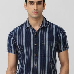 Mufti Men Spread Collar Vertical Striped Cotton Slim Fit Casual Shirt-picture-29