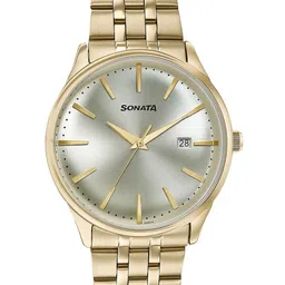 Sonata Men Embellished Dial & Stainless Steel Straps Analogue Watch 77166YM01-21