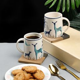 Arrabi White & Blue Printed Ceramic Matte Mugs Set of Cups and Mugs-39