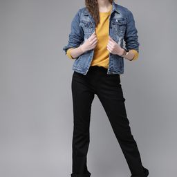 Roadster Women Blue Washed Denim Jacket with Ripped Detail-image-36