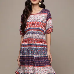 Label Ritu Kumar Multicoloured Floral A-Line Dress-image-76