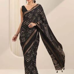 Libas Black Ethnic Motifs Print Saree with Unstitched Blouse-picture-1