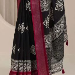 Libas Black Ethnic Motifs Print Saree with Unstitched Blouse image 5