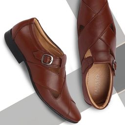 FAUSTO Men Tan Leather Shoe-Style Sandals-image-58