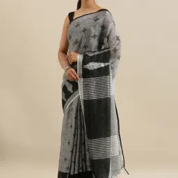 The Chennai Silks Grey & Black Embroidered Saree With Unstitched Blouse-picture-46