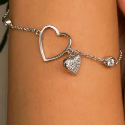 925 Silver American Diamond Charming Dual Heart Adjustable Bracelet for Women & Girls-image-70