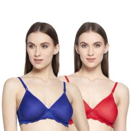 AROUSY Red & Blue Cotton Lace Work T-Shirt Bras - Pack Of 2-picture-17
