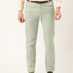 Sojanya Pista Green Cotton Regular Slim Fit Flat Front Trousers-image-95