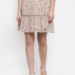 Global Republic Cream Printed Mini Skirt-image-62