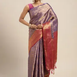 Mimosa Blue Silk Woven Saree With Unstitched Blouse-picture-24