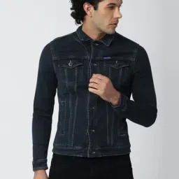 Van Heusen Navy Cotton Slim Fit Denim Jacket-image-97