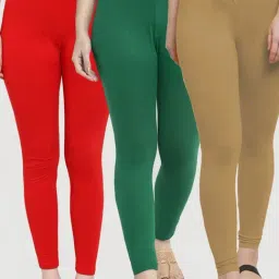 Gracit Red & Green Mid Rise Leggings - Pack Of 3-image-36
