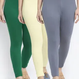 Gracit Grey & Green Mid Rise Leggings - Pack Of 3-image-74