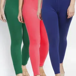 Gracit Blue & Green Mid Rise Leggings - Pack Of 3-image-51