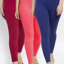 Gracit Blue & Maroon Mid Rise Leggings - Pack Of 3-image-55