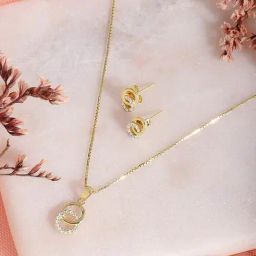 Zavya 925 Silver Dazzling Dance Double Circle CZ Gold-Plated Jewellery Set for Women-image-37