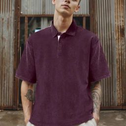 Bewakoof Purple Cotton Oversized Fit Solid Polo T-Shirt-image-75