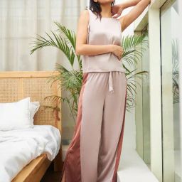 Sweet Dreams Beige SatinTop With Pyjamas-image-23