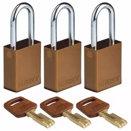 BRADY Lockout Padlock with 3 Keys Aluminum Brown, 55JY30 (Set of 3 Pcs)-image-27
