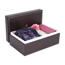 Louis Philippe Navy Embroidered Formal Tie with Pocket Square & Cufflink-picture-24