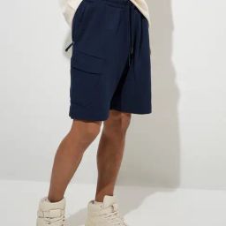 Studiofit by Westside Navy Relaxed-Fit Mid-Rise Cotton-Blend Shorts-picture-15