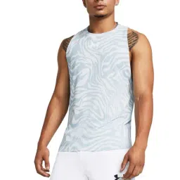 Under Armour Blue Cotton Loose Fit Printed Tank Tee-picture-4