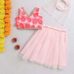 Many Frocks Kids Peach Applique Lehenga, Choli with Dupatta-image-75