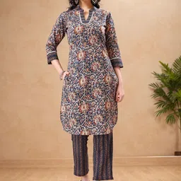 Moda Rapido Printed Mandarin Collar Pure Cotton Tunic With Trousers-image-60