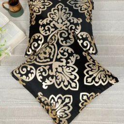 HOSTA HOMES Black Velvet Geometric Golden Foil Cushion Covers - Set of 2-picture-17