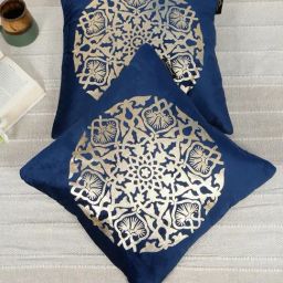 HOSTA HOMES Blue Velvet Geometric Golden Foil Cushion Covers - Set of 2-picture-20